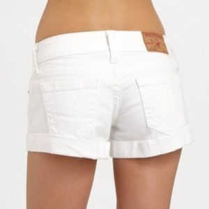 True Religion White Denim Cuff Shorts Size 26-27